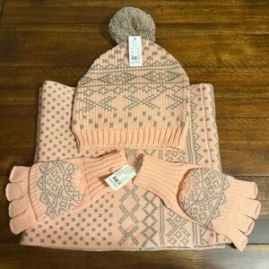 New York & Company Pink and Gray Kids Hat Set